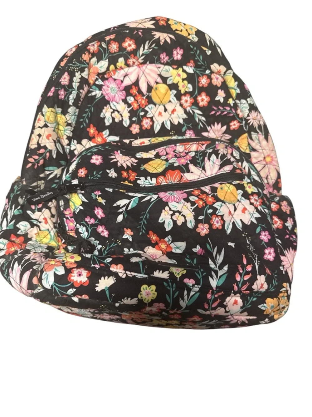 Vera Bradley Black Floral Quilted Backpack - Multi-Color Flower Print